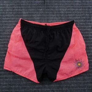 Bugle Boy Swim Trunks Mens M Pink Black Vintage Neon Colorblock Mesh Lined